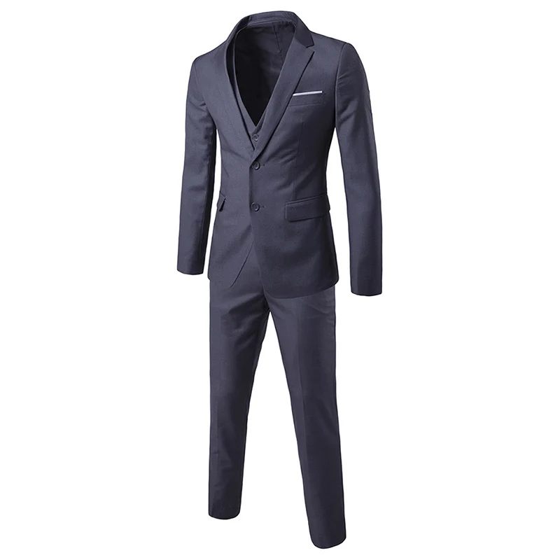 Dark gray Мужские костюмы из 3 предметов(костюм+ жилет+ брюки), смокинг, костюмы жениха для мужчин, свадебное платье, мужской деловой Повседневный качественный тонкий мужской костюм - Цвет: Dark gray