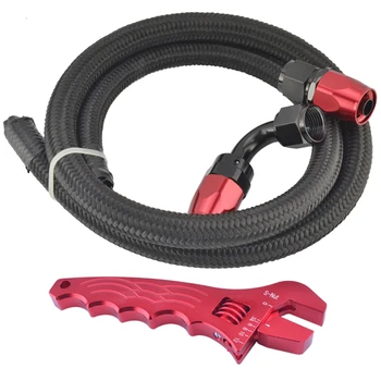 

AN6 6-AN Nylon&Stainless Braided Oil/Fuel Line Hose 1 Meter+Straight+90 Degree Fitting Oil Hose End Adaptor Kit With Red Spanner