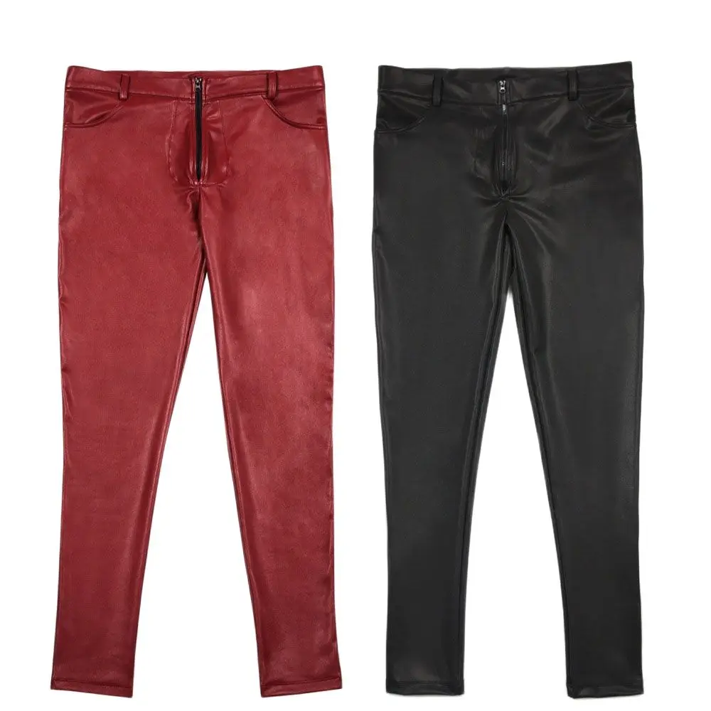 Men Tight PU Faux Leather Pencil Pants Trousers High Elastic Trousers Ankle Bottoms Motocycle Pantalons Pant men trousers,leather pants,skinny pants