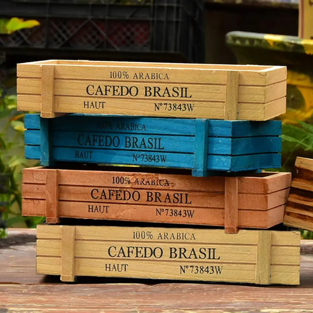 

Vintage Garden Plant Pot Decorative succulent planter Wooden Boxes Crates Rectangle Table Flower Pot Gardening Device