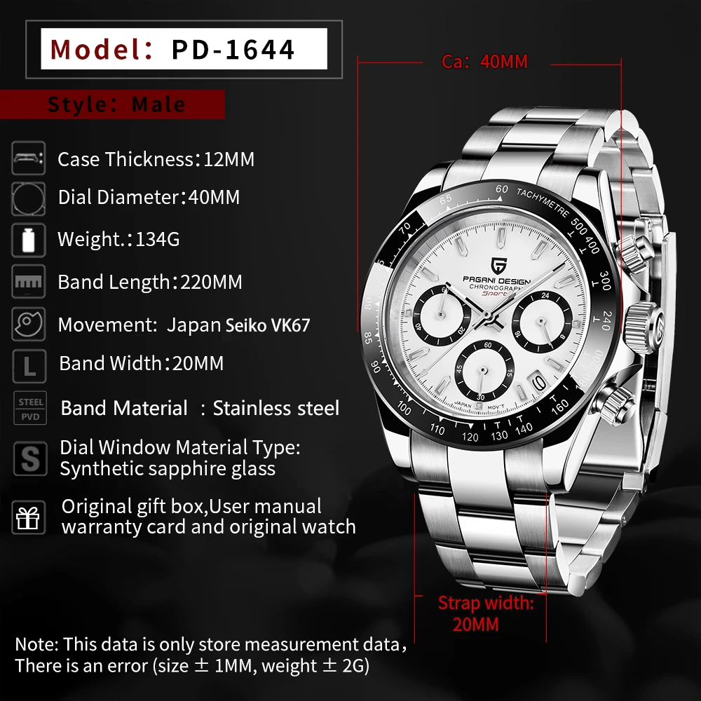 2021 New PAGANI Design Top Brand Men's Sports Quartz Watches Sapphire Stainless Steel Waterproof Chronograph Luxury Reloj Hombre