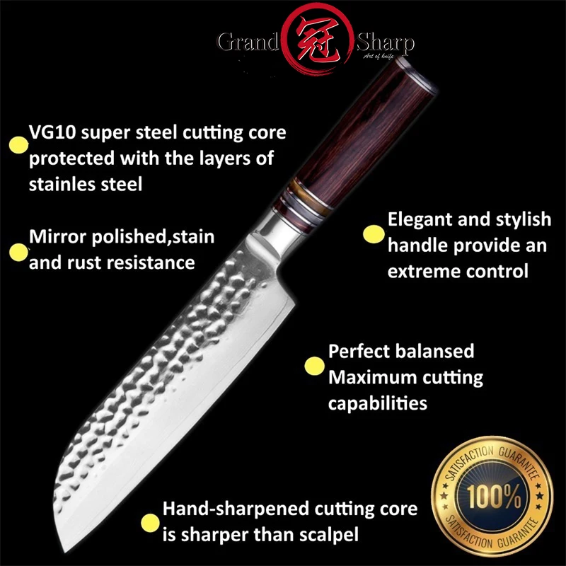 GRANDSHARP дамасский кухонный нож 6,7 дюймов японский Santoku vg10 Дамасская сталь японский поварской нож для филе сашими суши инструменты