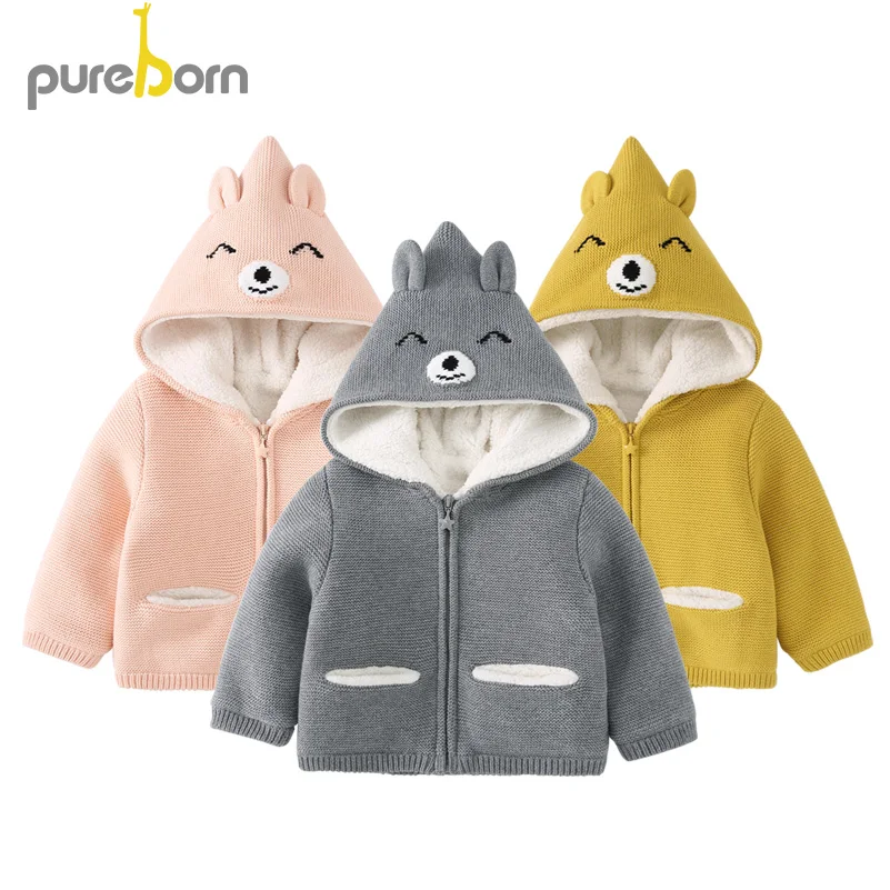 Детский свитер унисекс Pureborn кардиган с капюшоном и плюшевой подкладкой зимнее