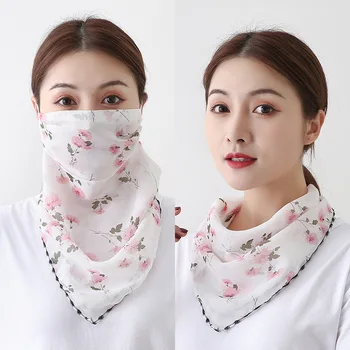 

Sunscreen Mask Neck Protection Thin Summer Breathable Silk Scarf Full Covering Triangle Scarf Outdoor Riding enlarged mask veil