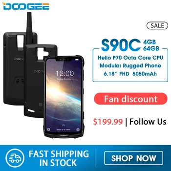 Перейти на Алиэкспресс и купить Модульный прочный мобильный телефон DOOGEE S90C, IP68, экран 6,18 дюйма, 12 В, 2 А, 5050 мАч, Helio P70 восемь ядер, 4 Гб 64 ГБ, 16 Мп + 8 Мп, Android 9,0