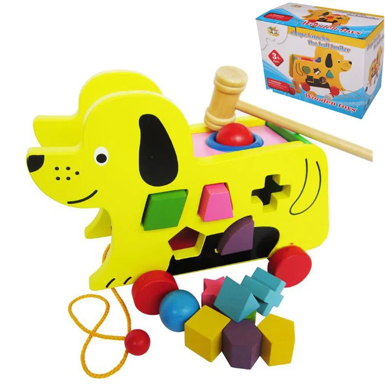 

Color Puppy Tractor Intelligence Box Knock Ball Table Multi-functional Beat Taiwan Children'S Educational Wooden Toys
