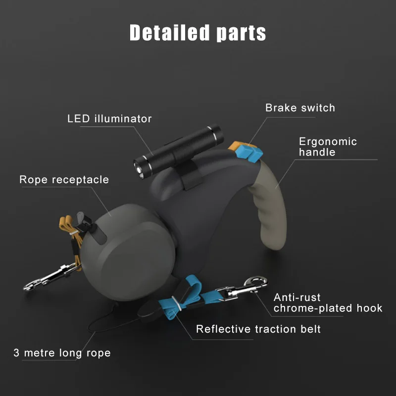 Автоматический выдвижной поводок для собак двусторонний поводок с светодиодный светильник BJStore