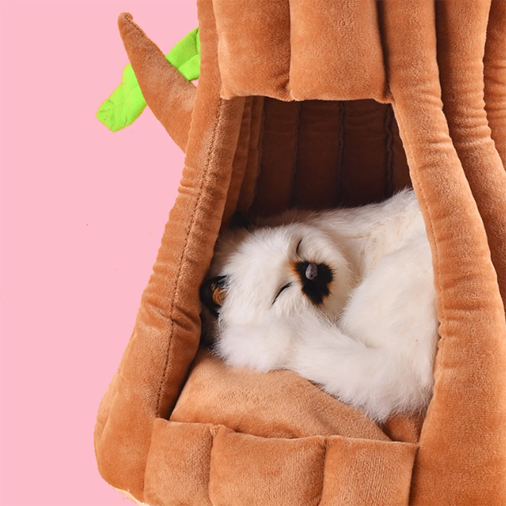 Кошка теплая пещера прекрасный дизайн дерева щенок зимняя Кровать Дом Питомник флисовое мягкое гнездо для маленьких средних собак дом для кошек