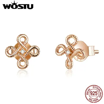 

WOSTU Stud Earrings 100% 925 Sterling Silver Lucky Knotted Rose Gold Small Earrings for Women Sterling Silver Jewelry CTE382
