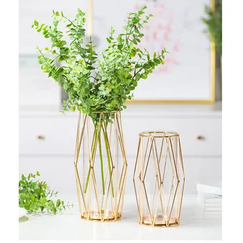 

Flower Vase Decoration Home Grid Wrought Iron Vase For Wedding Decoration Hydroponic Flower Pot Delicate Tabletop Vases ZHP005