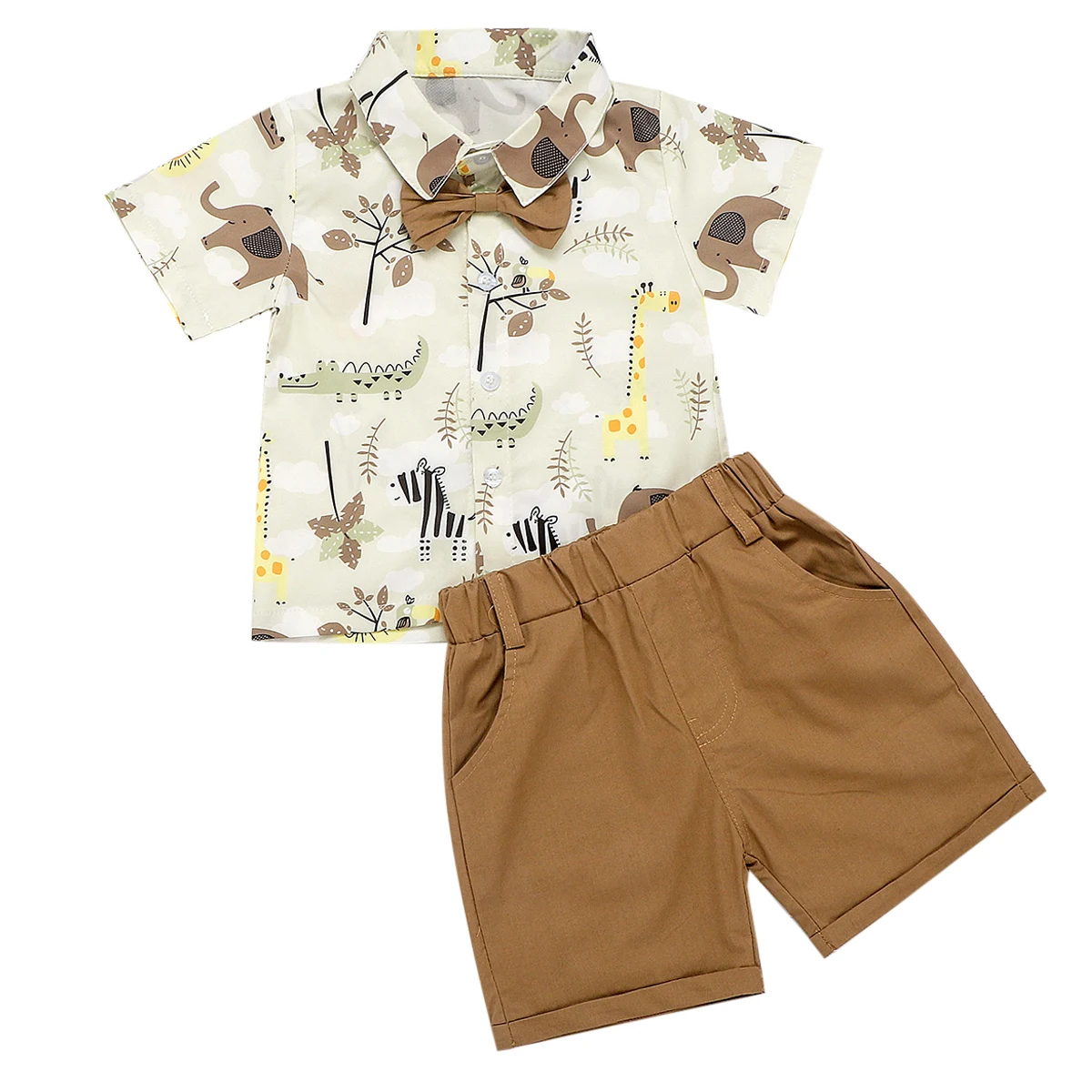 Модная одежда для маленьких мальчиков рубашка с принтом животных комплект из топа и коротких штанов, Одежда для новорожденных мальчиков комплект праздничной одежды для мальчиков