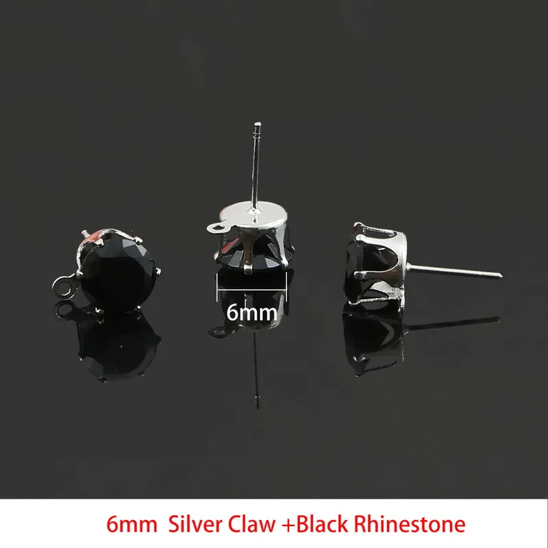6mm Silver Claw С украшением в виде кристаллов Уха Pin Выводы 3/4/5/6/8/10 мм серьги-гвоздики в форме основные шпильки пробки разъем для изготовления ювелирных изделий DIY аксессуары - Цвет: 6mm Silver Claw