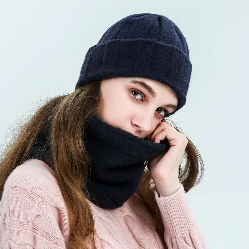 WISHCLUB, модная теплая зимняя шапка, шапка с меховым помпоном и шарф, набор из 2 предметов, вязаная шапка, 4 цвета, шарф, набор, унисекс, шарф, теплый