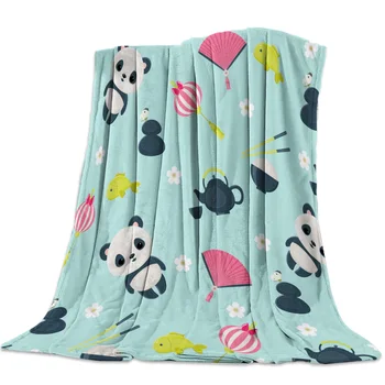 

Kids Throw Blanket Colorful Jungle Animals Themed Decorations Cartoon Panda