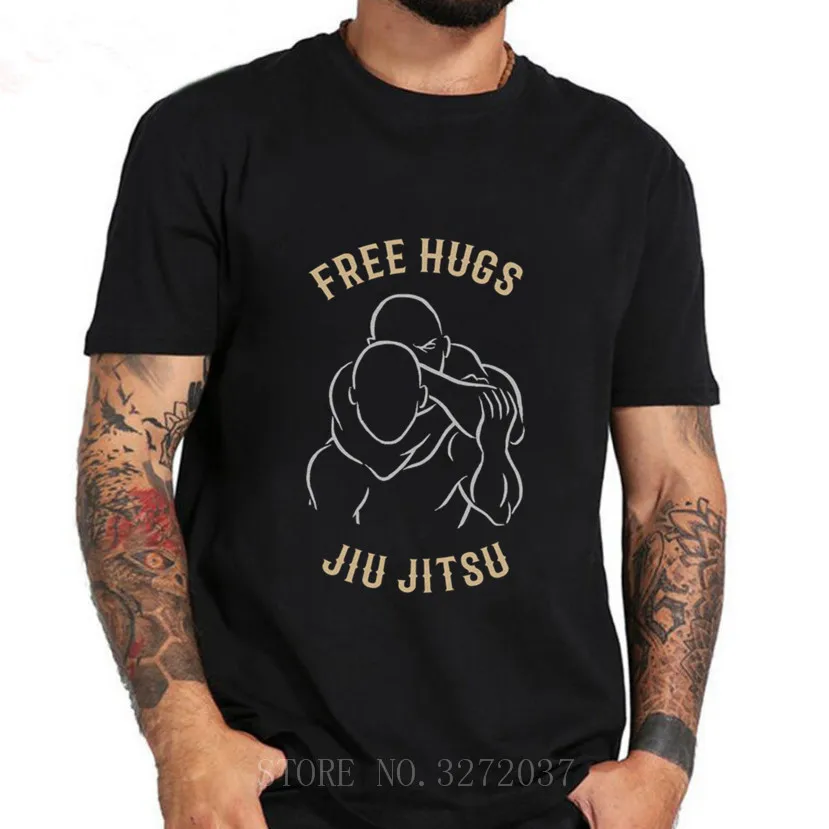 Мужские футболки Новое поступление Jiu Jitsu Free Hugs хлопковая Молодежная Футболка забавная фраза боец футболка повседневные топы с круглым вырезом