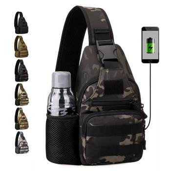 

Male Shoulder Bags USB Charging Chest Bag Military Tactical Sports Bags Outdoor Hiking Camping Army Mochlia Molle Camo Sack
