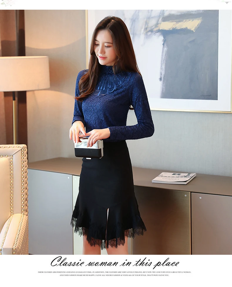 Blusa manga larga mujer blusas mujer de moda Женские топы и блузки кружевные женские топы Осень Зима размера плюс женские 7098 50