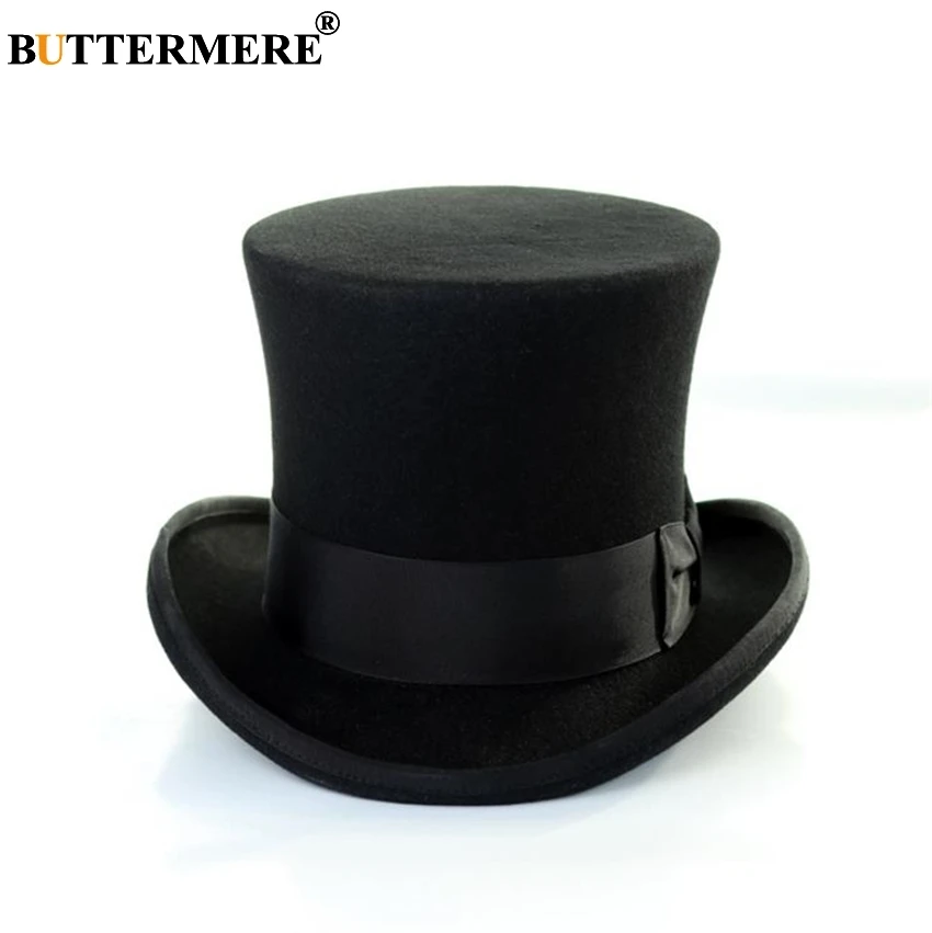 BUTTERMERE Fedora шляпа мужская верхняя шляпа черная Женская шерстяная Волшебная Шляпа Шерлок британский стиль однотонная брендовая Высококачественная Кепка 18 см - Цвет: black