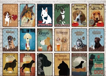 

Pets Metal Plaque Metal Sign Dog And Beer Coffee Tin Plate Bar Pub Cafe Man Cave Decoration Metal Painting 20x30cm