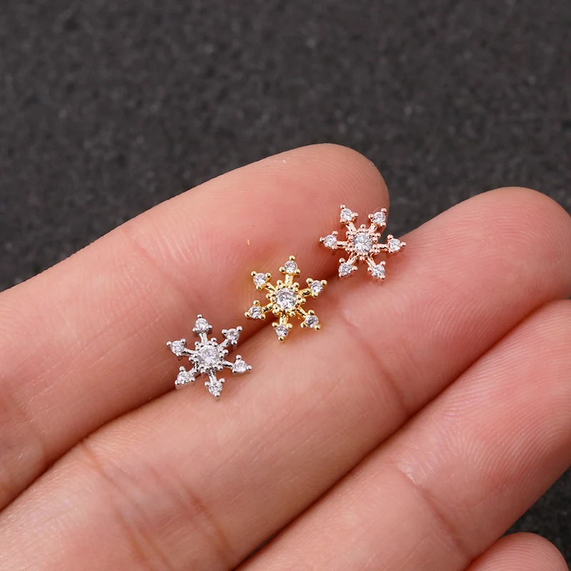 Sellsets 1 Piece 20g Long Star Leaf Bar Stainless Steel Barbell Screw Back CZ Tragus Diaith Helix Snug Piercing Jewelry