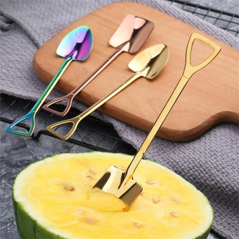 Creative Metal Ice Cream Coffee Spoon Shovel Shape Shell Tea Spoons 2PCS/set stainless steel spoon tea spoon 3 Colors Afternoon Tea Dessert Long Handle Spoon