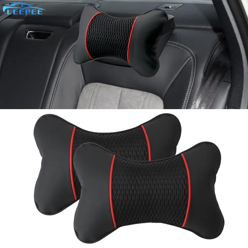 Support Seat Accessories Pu Leather Knitted Travel Neck Pillow 2pcs Car