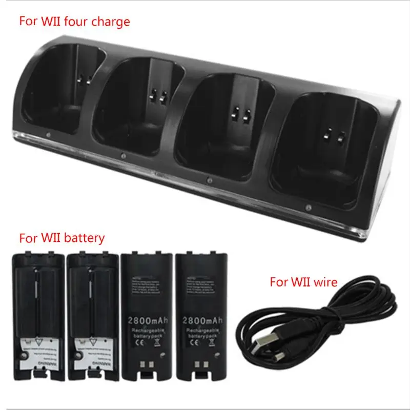 

4Port Charger Charging Dock Rechargeable Batteries for WII Game Console