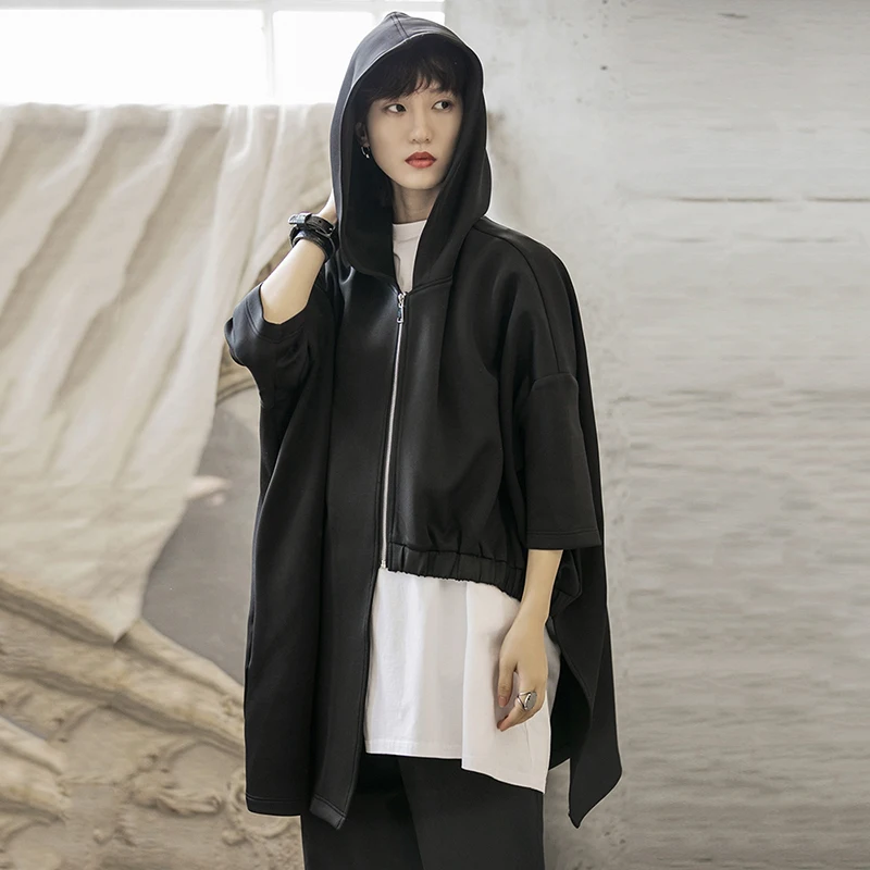 TVVOVVINLoose Fit Drawstring негабаритный ассиметричный жакет с капюшоном длинный рукав женское пальто Мода Tide осень зима F771