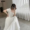 Korean One-Piece Dress Women'S Sweet Dresses 2022 Summer Chiffon Dresses V-Neck Retro Solid Color Puff Sleeve Dresses Midi Dress ► Photo 1/5