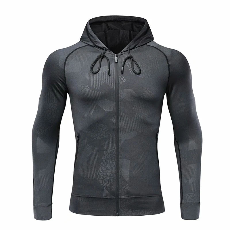 

Men running jacket Sports fitness Long sleeves Hooded Tight Gym Soccer basketball Outdoor training Run Jogging Camouflage Tops