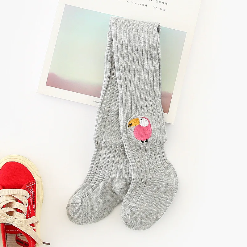 Baby Tights Infant Girl Toddler Kids Pantyhose Cartoon Embroidery Knitted Collant Stocking Autumn Winter Children Kids Stockings - Цвет: Серый