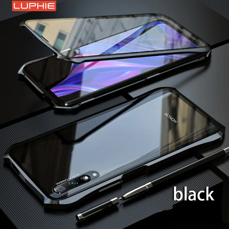 Original Luphie Magnetic Case For Huawei Honor 9x Pro Full Front+back 9h Glass Tempered Film Magnet Metal Case 9 X Cover Plus - Цвет: Black