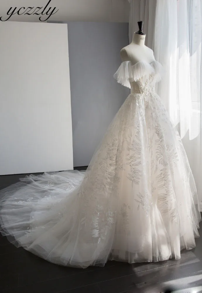 Robe De Mariee великолепное бальное платье с открытыми плечами, аппликационные Жемчужины для кружева, свадебное платье, длинное, плюс размер, платье невесты, Gelinlik W36