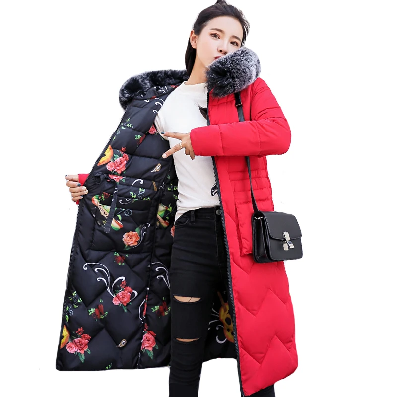 

2019 New Design Women Winter Jacket Double Two Sides With Fur Collar Hooded Ladies Coat Long Parka Mujer Invierno