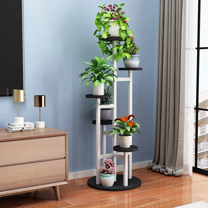 Indoor flower shelf special space balcony green rose pot frame living room iron flower several moving pulley wall shelf