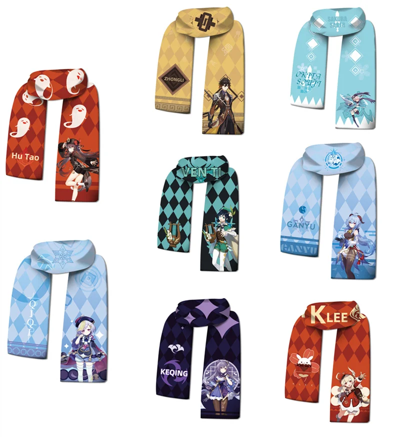 Anime Genshin Impact Scarfs Keqing Zhongli Diluc Venti Klee Qiqi Lumine Eula Hu Tao Morax Cosplay Props Plush