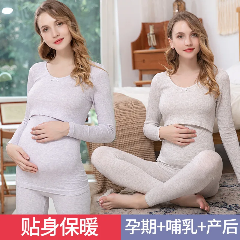 

Pregnancy Pregnant Women Thermal Underwear Set Cotton Postpartum Nursing Pajamas Confinement Clothing Spring And Autumn Feeding