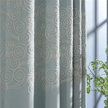 

Modern Simple Cloud Blue Thick Blackout Drapes Window Curtains For Living Room Champagne Embroidered Curtain Fabric MY147#5