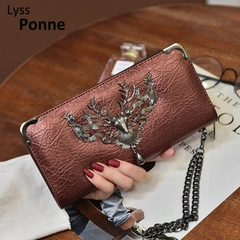 

New Fashion PU Leather Clutch Ladies Long Metal Deer Wallets Dinner Mobile Phone Women Zipper Wallet Purse Bags Card Package