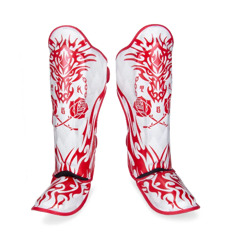 ТКБ тайского бокса хип Санда щитки голени бои shinguards кожа тхэквондо протекторы оборудование для бокса - Цвет: Белый