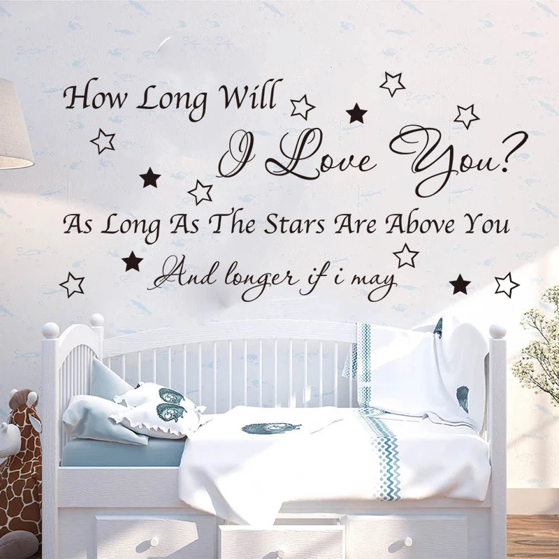 How Long Will I Love You Music Quote Lyrics Wall Sticker Kids Room Baby Nursery Family Love Quote Wall Decal Bedroom Vinyl Decor (2)