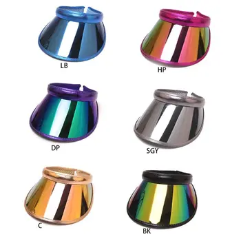 

Women Men Hologram Rainbow Wide Brim Sun Visors Hat Topless Sunglasses UV Protection Plastic Panel Sportswear Clip-On Summer Cap