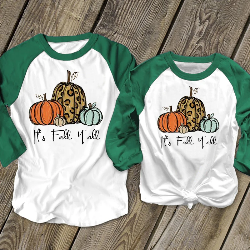 

It's Fall Ya'll Shirt Pumpkin Shirt Matching Outfits Thanksgiving 2019 Orange Mother and Daughter Clothes Festival Print
