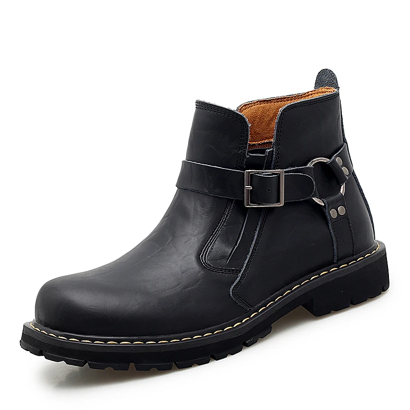 Г., осенне-зимние ботинки мужская обувь из натуральной кожи мужская повседневная обувь мужская обувь из коровьей кожи мужские Ботильоны черного цвета - Цвет: BLACK