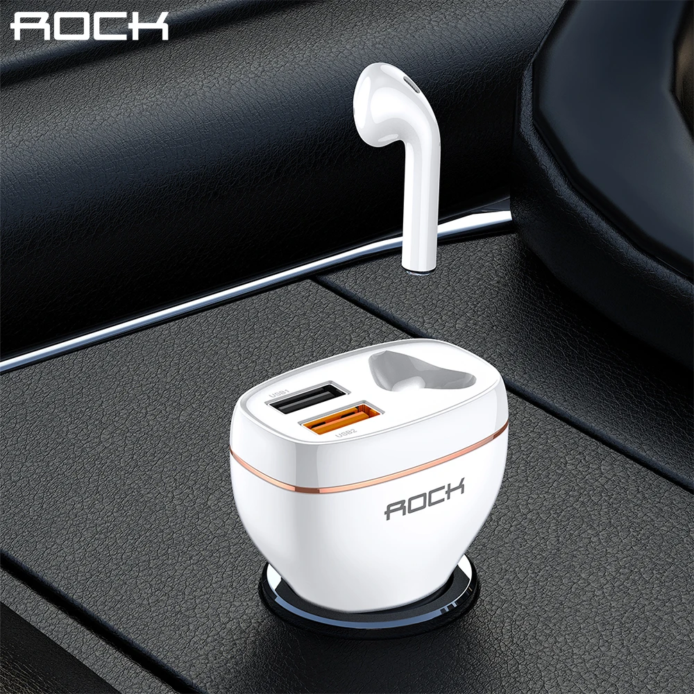 ROCK B401 Smart Dual USB быстрые автомобильные зарядные устройства V5.0 Bluetooth наушники