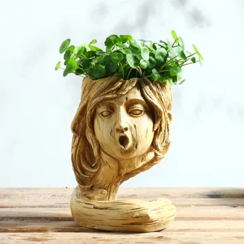 

Woman Figurines Plant Pot Retro Resin Flower Pot Creative Female Model Garden Flower Plant Pot for Home Decoration (Beige)