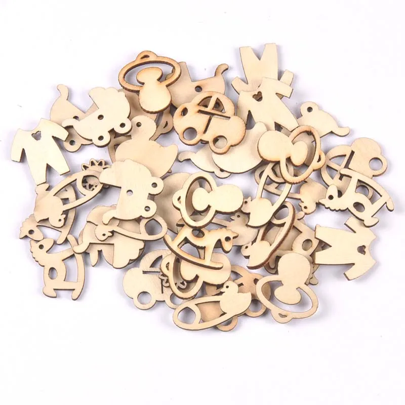 50pcs Mix Baby Pattern Natural Wood Chip Scrapbooking Carft for Home Decoration Diy 21-30mm mt2232