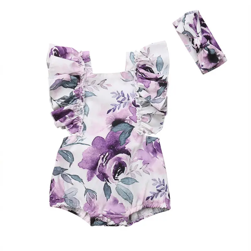 

Newborn Baby Girl Floral Romper Sleeveless Backless Ruffle Bodysuit Jumpsuit+Headband Baby Girl Clothes Outfits 0-24M