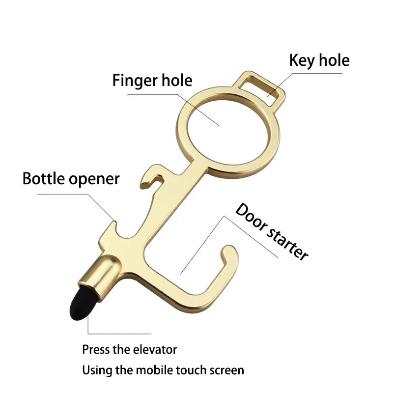 

3Pcs Door Opener Antibacterial And Anti-Epidemic Antivirus Brass Contact Preventing Protective Isolation Key Security Key Chain