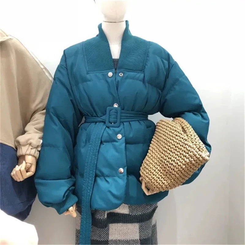 Куртка женская зимняя с поясом пальто женское зимнее Модная вязаная однобортная зимняя куртка с v-образным вырезом для женщин, теплая туника с поясом, зимнее пальто, женская ветровка Casaco